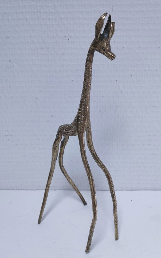 Image 1 of five gazelles antelopes giraffe vintage brass