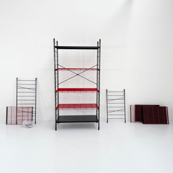 Image 1 of Postmodern Black & Red Modular Bookshelf in Metal, 1980s