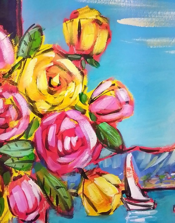 Image 1 of Joel LHOPITAL - Boeket voor het raam - Schilderij van de kunstenaar