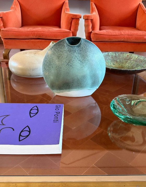 Image 1 of Jarrón solifleur de cerámica azul de mediados de siglo, Francia 1970