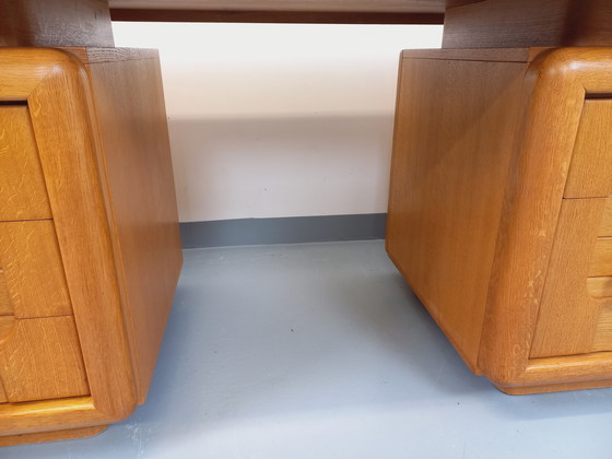 Image 1 of Large Double-Sided Vintage 70's Oak Executive Desk