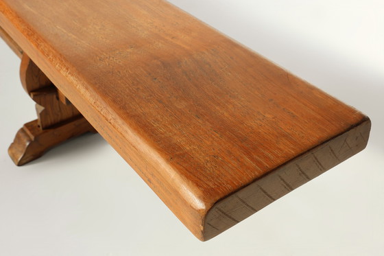 Image 1 of Extra lange massief iepenhouten kloosterbank, Frankrijk ca. 1850