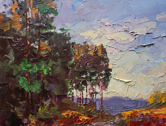 Original Oil Painting Autumn Nature Landscape The Road to the Forest – Paintings & Drawings, Canvas (photo 4 of 7)