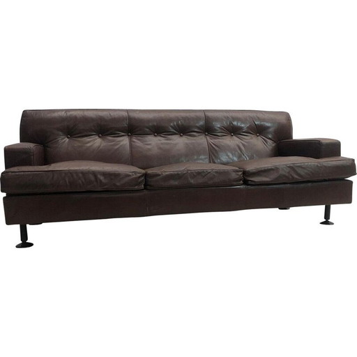 Canapé carré en cuir marron du Mid Century par Marco Zanuso pour Arflex, années 1960