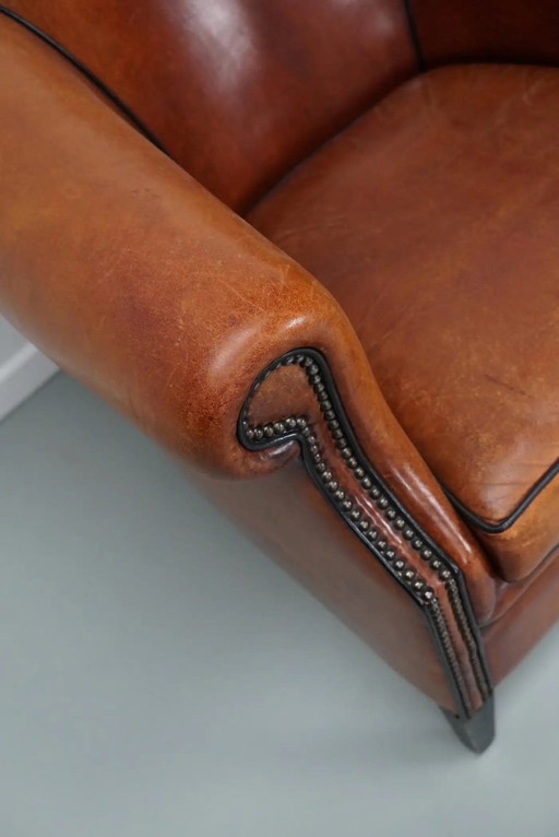 Vintage Nederlandse cognackleurige leren clubfauteuil