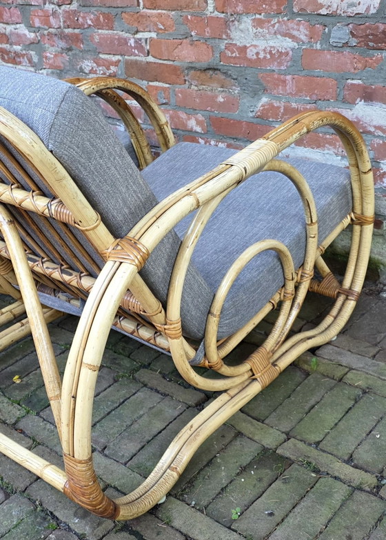 Twee vintage, design fauteuils van bamboe en rotan (photo 3 of 15)
