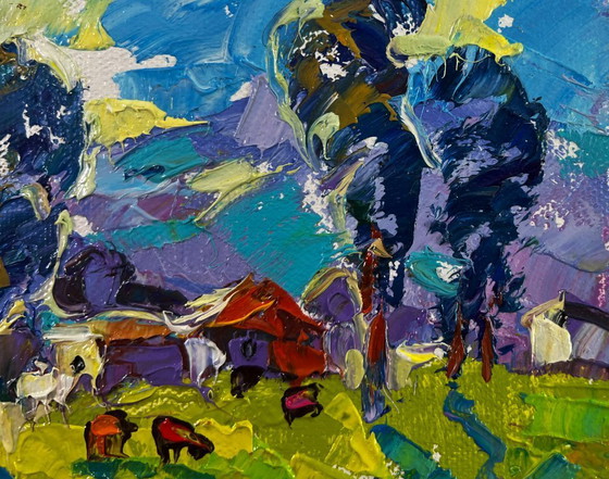 Image 1 of Original Oil Painting Summer Village Landscape Nature speaks in a whisper of grass