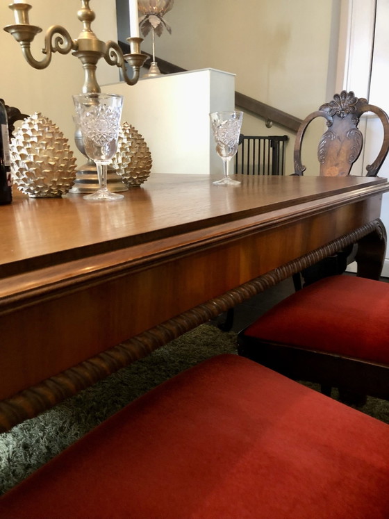 Sedie da pranzo Queen Anne antiche Tavolo Inghilterra anni '30, Legno, Rosso (foto 4 di 15)