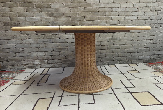 Image 1 of Mesa de comedor de madera y ratán, 1970