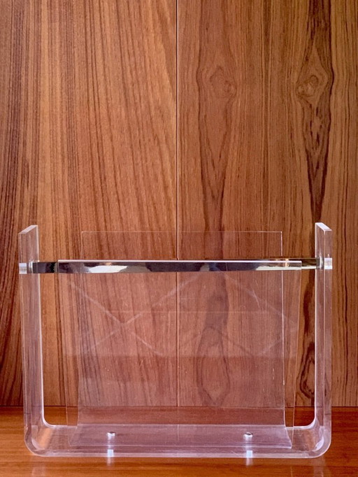Plexiglass & Brass Magazine Rack, 1970’s