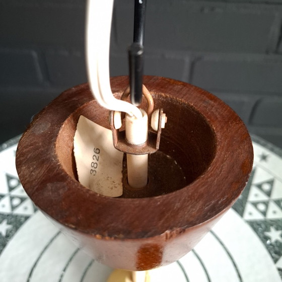 Vintage bowl ceiling light 50s glass/teak – Wood (photo 6 of 8)