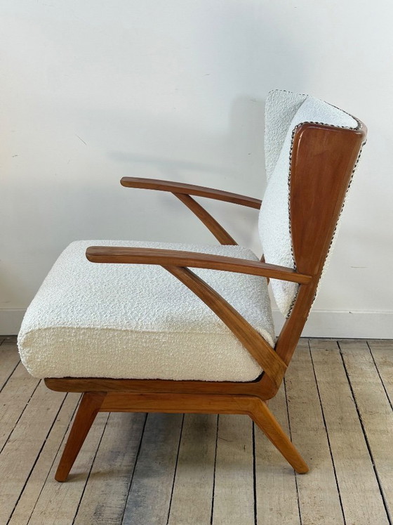Image 1 of Sillones (par) de madera y tela bouclé, década de 1950.