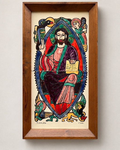 FRAB Tlemcen – French Glazed Ceramic Religious Wall Art – Desvres, 1950s
