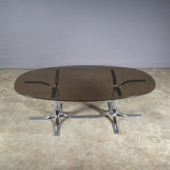 Image 1 of Vintage design salontafel – chroom – rookglas – jaren 60