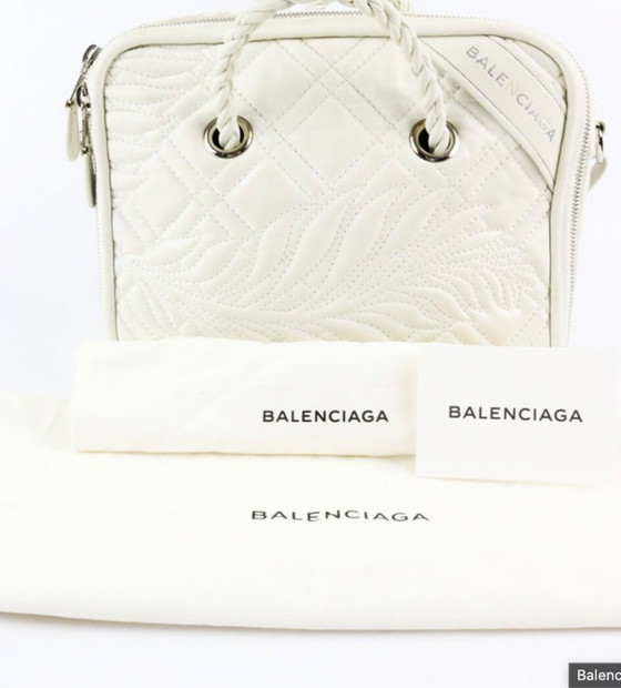Image 1 of Balenciaga Blanket vierkante tas van wit leer met bloemenprint