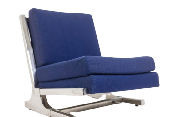 Image 1 of Valérian Rybar Pair of armchairs and pouf in chromed steel. 1970s