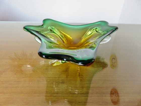 Image 1 of Large Murano glass trinket tray in green, amber and clear, 1960s-70s