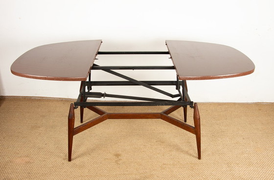 Image 1 of Mesa alta y baja danesa de teca y madera lacada en marrón, modelo Smørrebrød 1960.