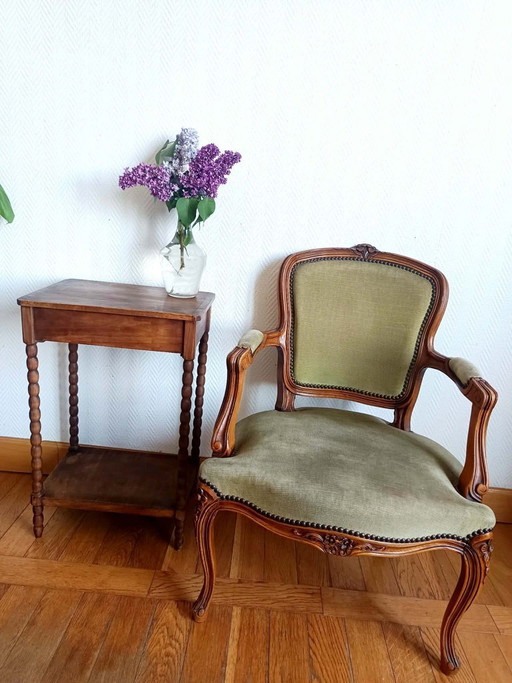 Louis XV groene cabriolet fauteuil