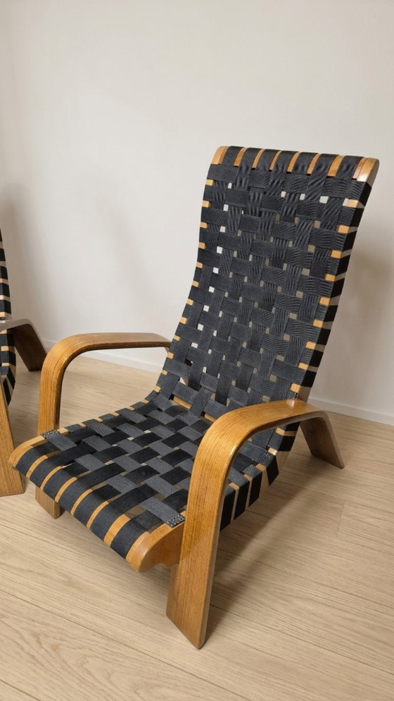 Paar houten fauteuils uit het midden van de 20e eeuw, jaren 1950, Tsjechoslowakije, 68 × 90 × 100 cm – Wood (photo 4 of 9)