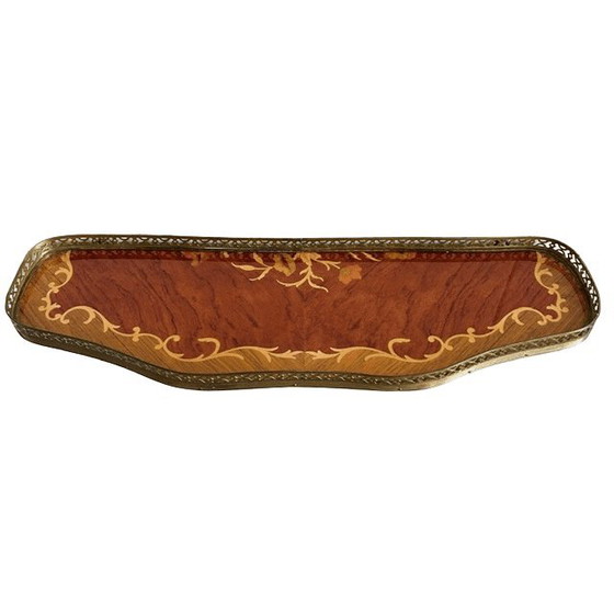 Videoregistratore vintage italiano, tavolino a mezzaluna da parete con intarsi in legno e ottone, anni '50 (photo 8 of 13)