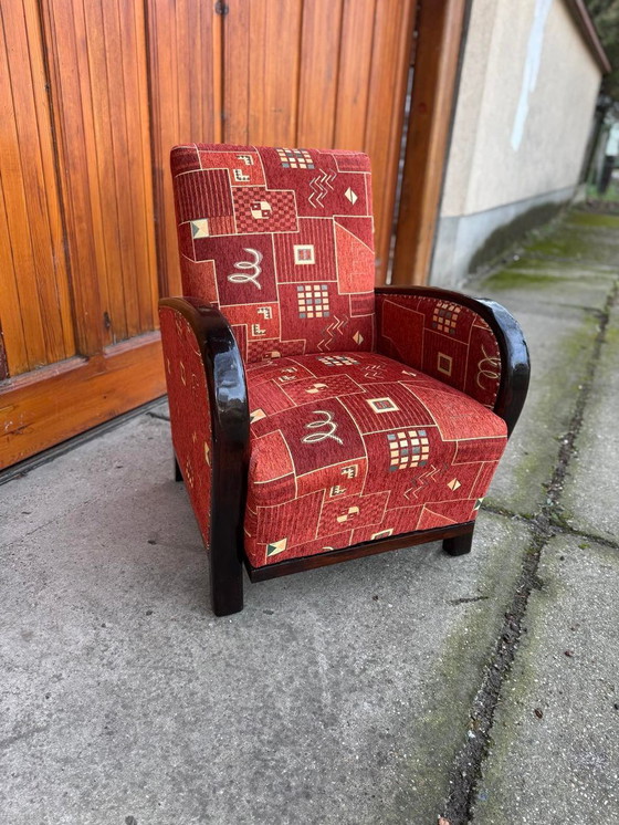 Fauteuil Art Déco avec nouveau revêtement à motifs, années 1930 – Bois, Art Deco (photo 5 of 7)
