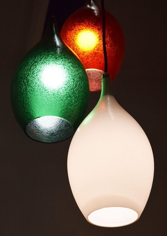 Image 1 of Lustre à trois lumières en verre gravé de Flavio Poli pour Seguso Vetri d’Arte, années 1950