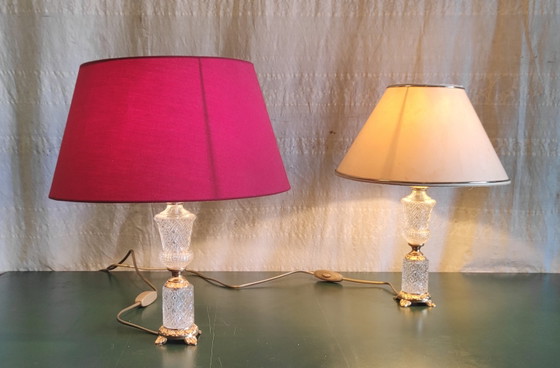 Image 1 of Pieds de lampe à poser en verre et métal doré - mid. XXeme