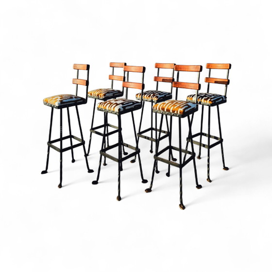 Image 1 of 6 1970s Brutalist Barstools in Steel and teak 