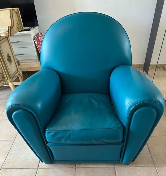 Vanity Fair model by Italian design Poltrona Frau, Armchairs, Leather, Turquoise (photo 5 of 5)