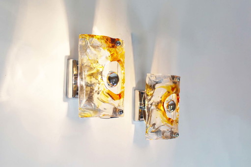 2x Lámparas de pared italianas de cristal vintage