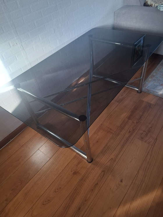 Platon / Cajus table by Tomas Jelinek for IKEA 1984, Dining tables, Glass, Metal, Grey (photo 2 of 6)