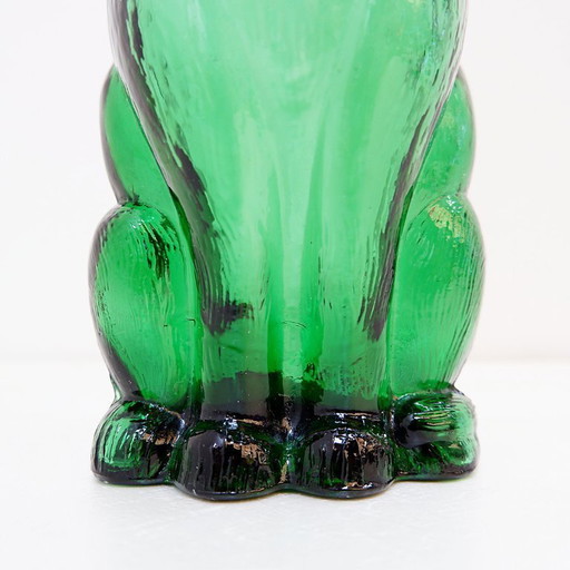 Jarra de cristal verde Empoli con forma de perro salchicha – Italia, década de 1960