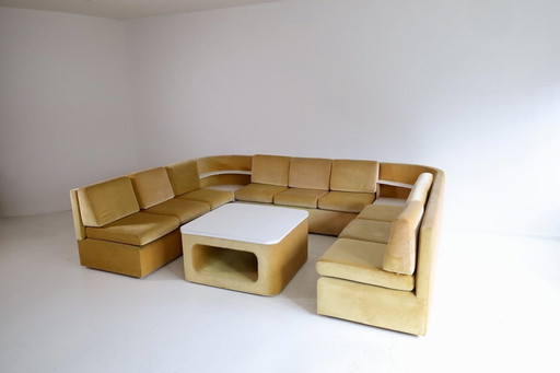 Modular U-shaped sofa, 8-piece yellow velvet