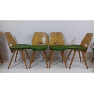 Image 1 of Vintage wood and green fabric living room set by Tatra Pravenec, Czechoslovakia 1960