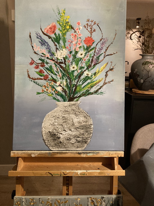 Schilderij wildbloemen in vaas