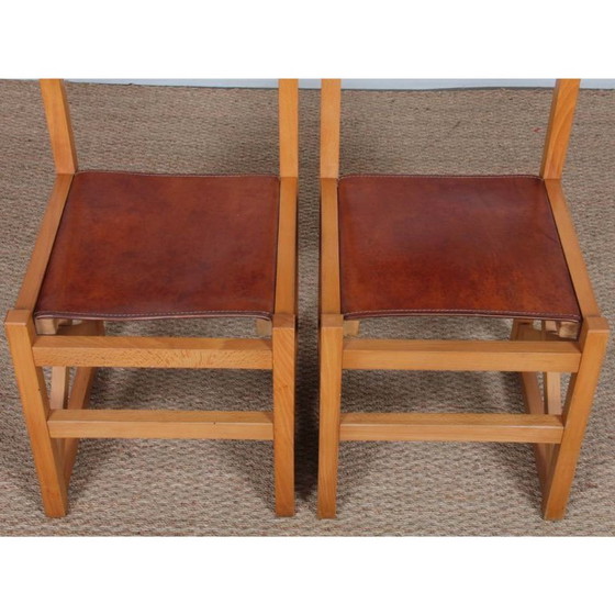 Image 1 of Set of 4 vintage chairs in solid wood and leather, 1980