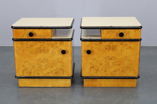 1950s Pair of Bedside Tables/Nightstands in Birch Finish, Czechoslovakia