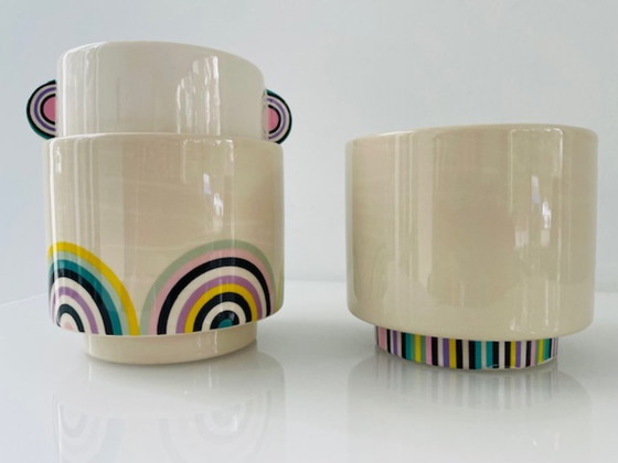 Image 1 of Set of 3 "Totem" flower pots with stripe design