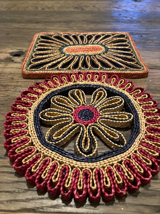 Image 1 of 2x vintage raffia coasters