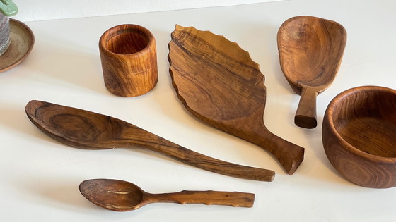 Image 1 of Lot Coupelles en Bois Tourné et Sculpté Vintage