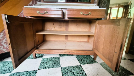 Image 1 of Vintage eiken spiegelkast met marmeren blad