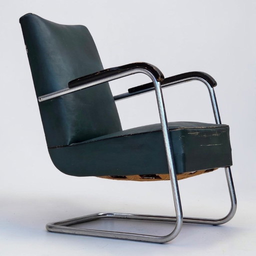 Fauteuil scandinave des années 1950, de style Bauhaus, en état d'origine.