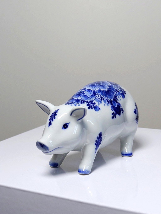 Petit Sujet Vintage Porcelaine Hollandais Cochon Bleu de Delft Collection