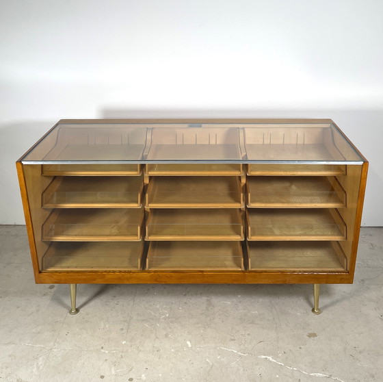 Image 1 of Vintage counter with drawers and glass top