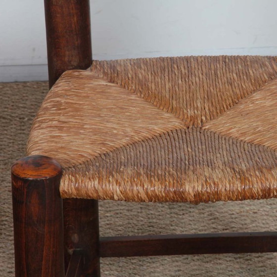 Image 1 of Set of 4 solid wood straw-seated chairs, French craftsmanship, 1950