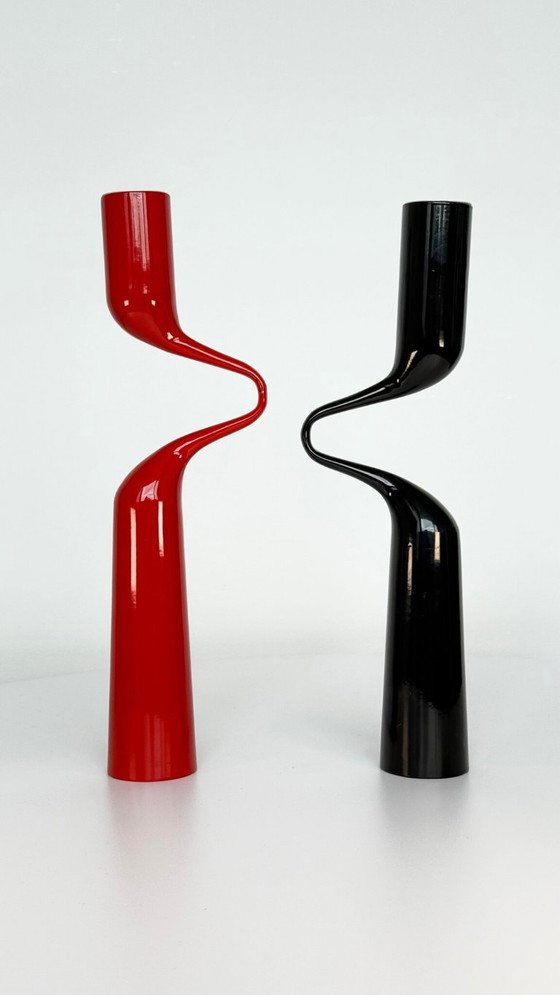 Image 1 of Red and black 'Tango' candlesticks designed by Mikaela Dörfel for Menu Denmark