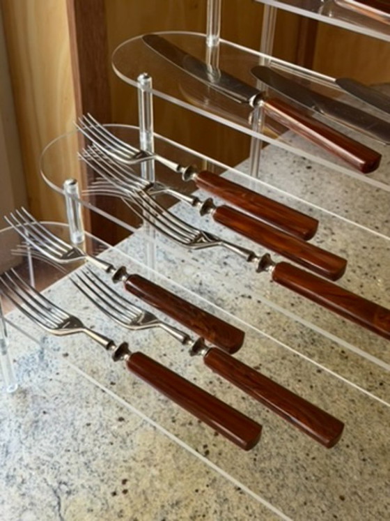 Vintage Carl Voos Solingen German Flatware Set - 12 Piece MCM Knife And Fork Set - Rostfrei Stainless Steel (photo 3 of 32)