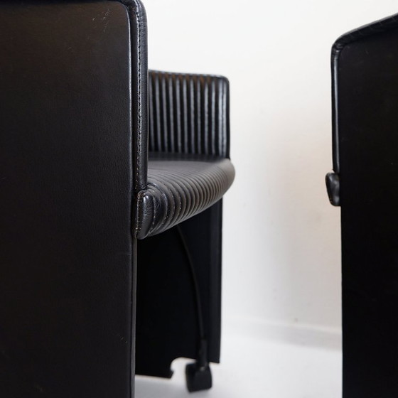 Image 1 of Pair of black leather Artona armchairs by Afra and Tobia Scarpa for Maxalto Artona Mod. 8551 - Italy 1985