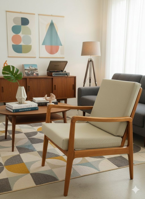 Fauteuil vintage en velours côtelé kaki, design moderne du milieu du siècle, années 1960